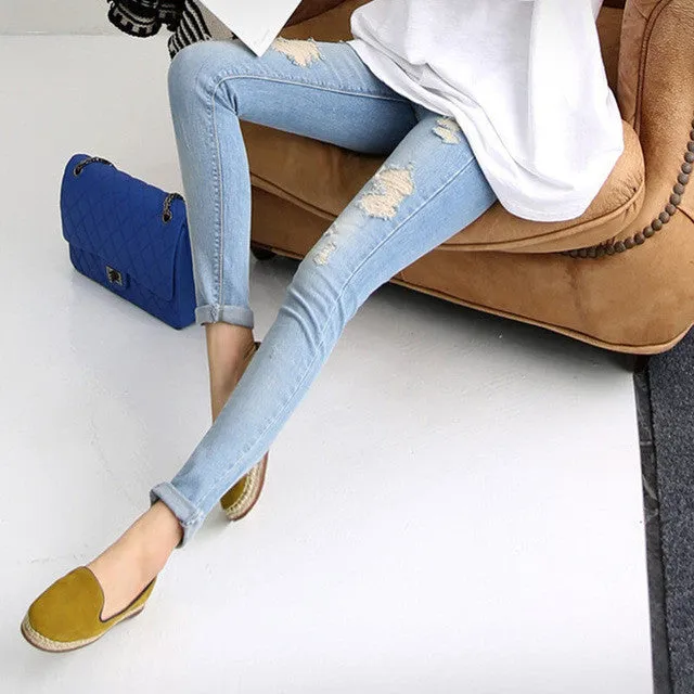 2016 spring new nine-hole soft elastic Maternity Pants Pregnant denim pants feet care of pregnant women pregnant belly pants