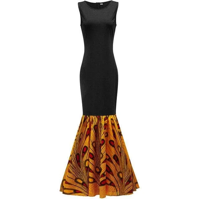 African Print Inspired Maxi Sleeveless with Matching Headwrap