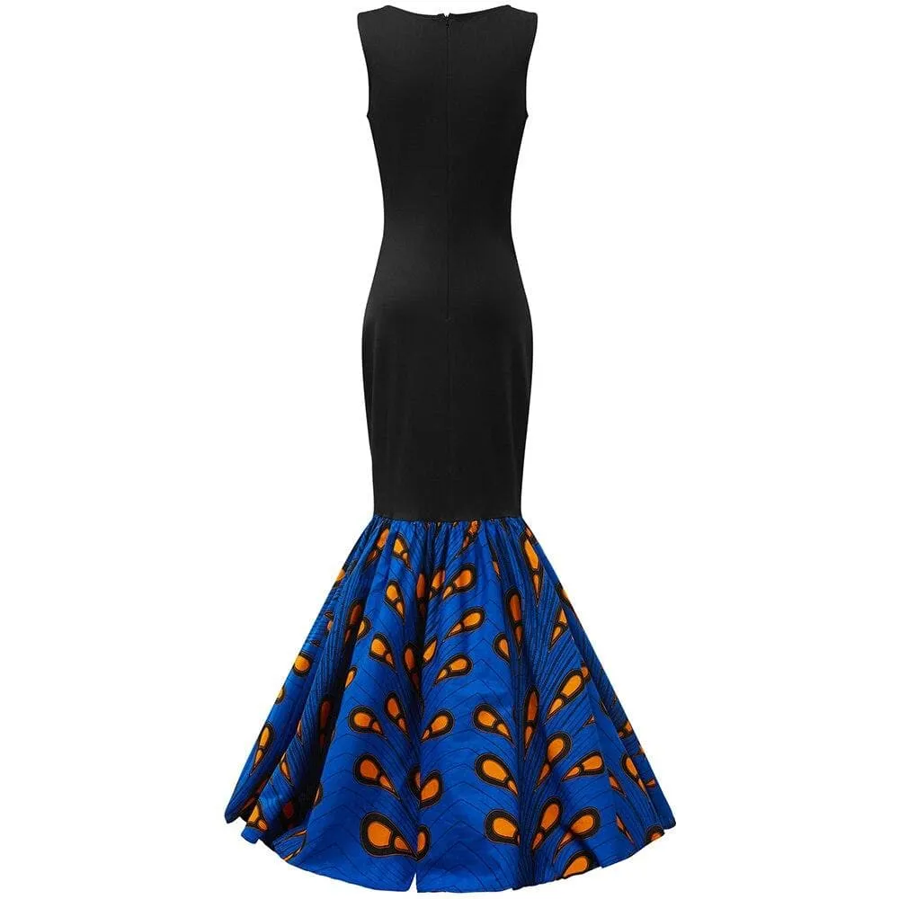 African Print Inspired Maxi Sleeveless with Matching Headwrap