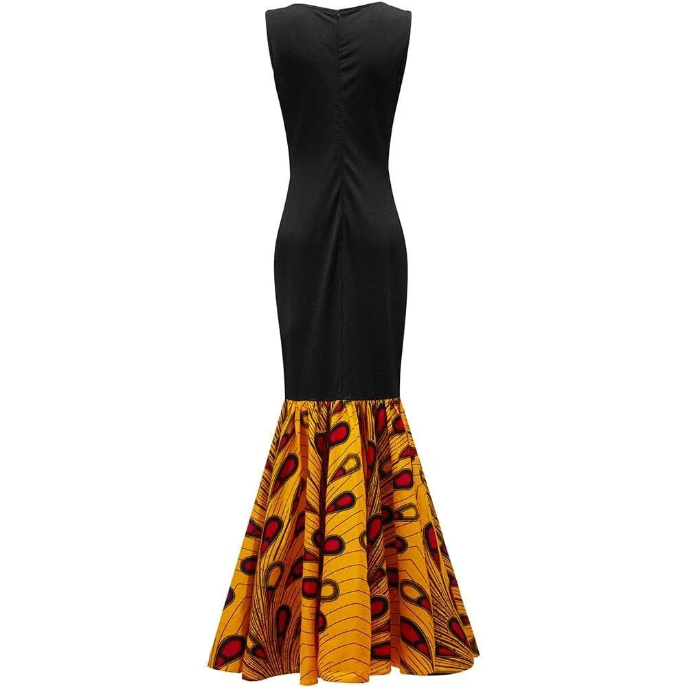 African Print Inspired Maxi Sleeveless with Matching Headwrap