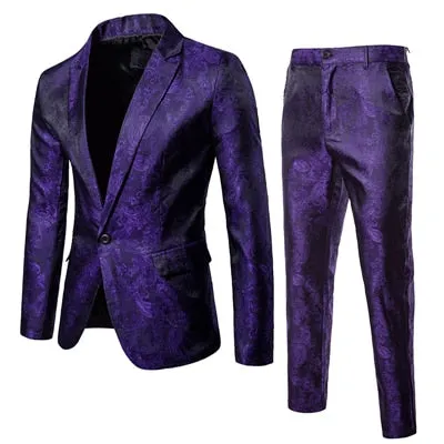 Aidase (Jackets   Pants) Men Business Casual Slim Suit Sets Fashion printed Tuxedo Wedding formal dress Blazer stage performances Suit