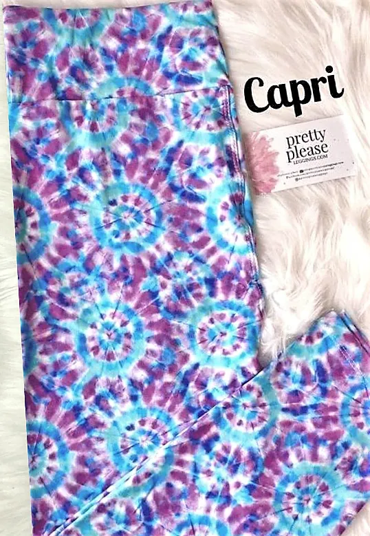 Aqua Circle Tie Dye Capri Super SOFT Leggings OS TC Plus rts Capris Pink Purple