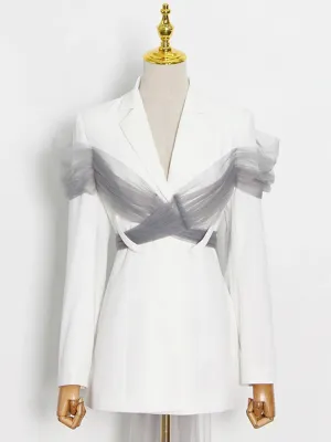 ARCO Blazer w Wrapped Mesh Bow-Knot in White