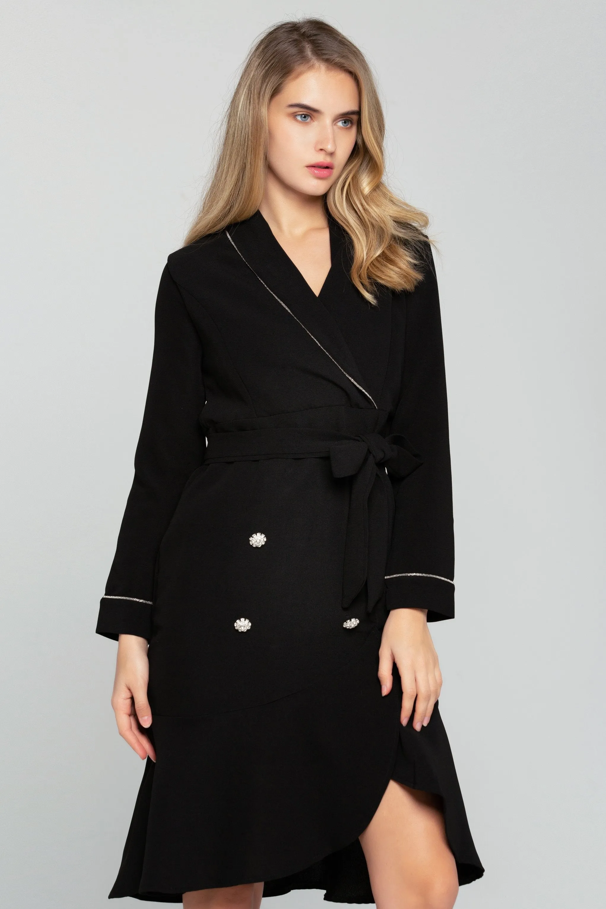 Black Full Sleeves Button-up Blazer Dress