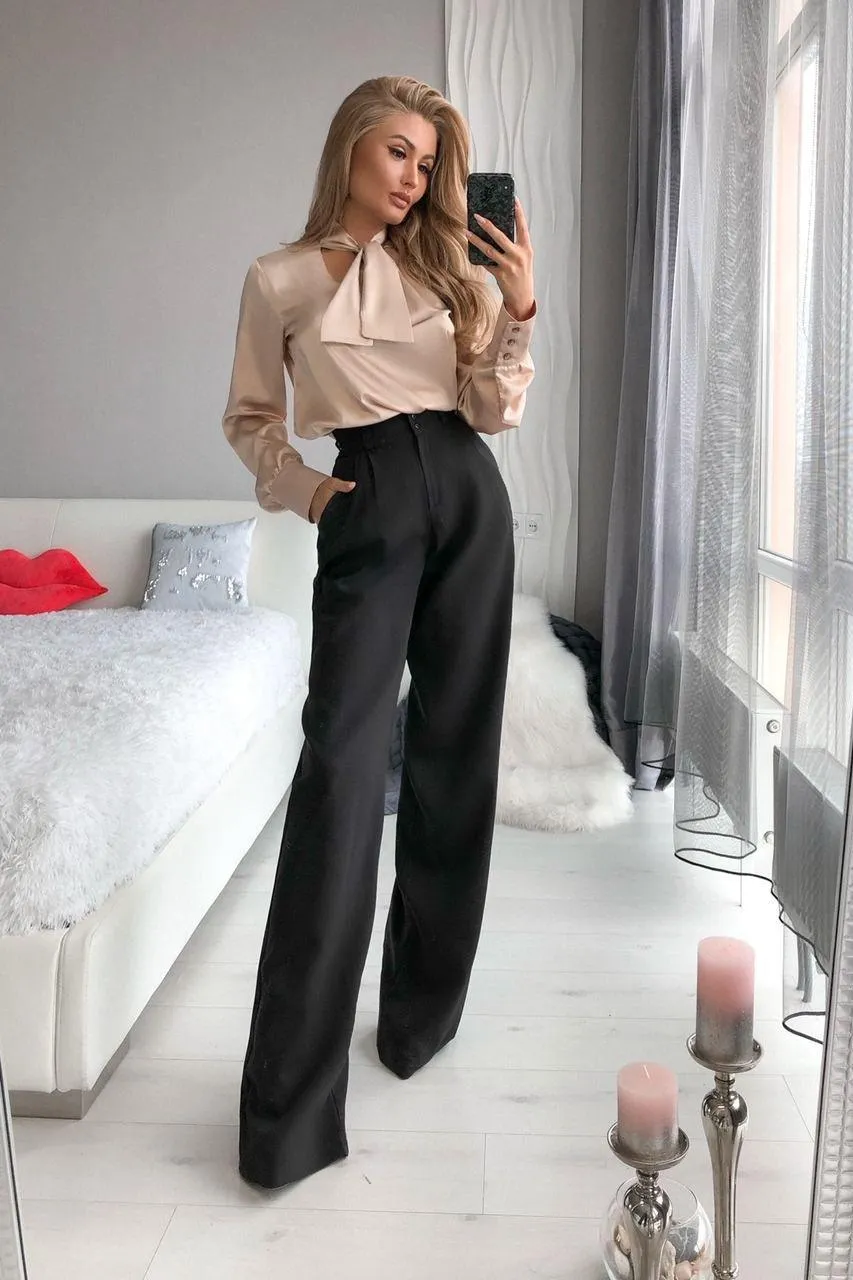 Black High Waist Fitted Palazzo Pants