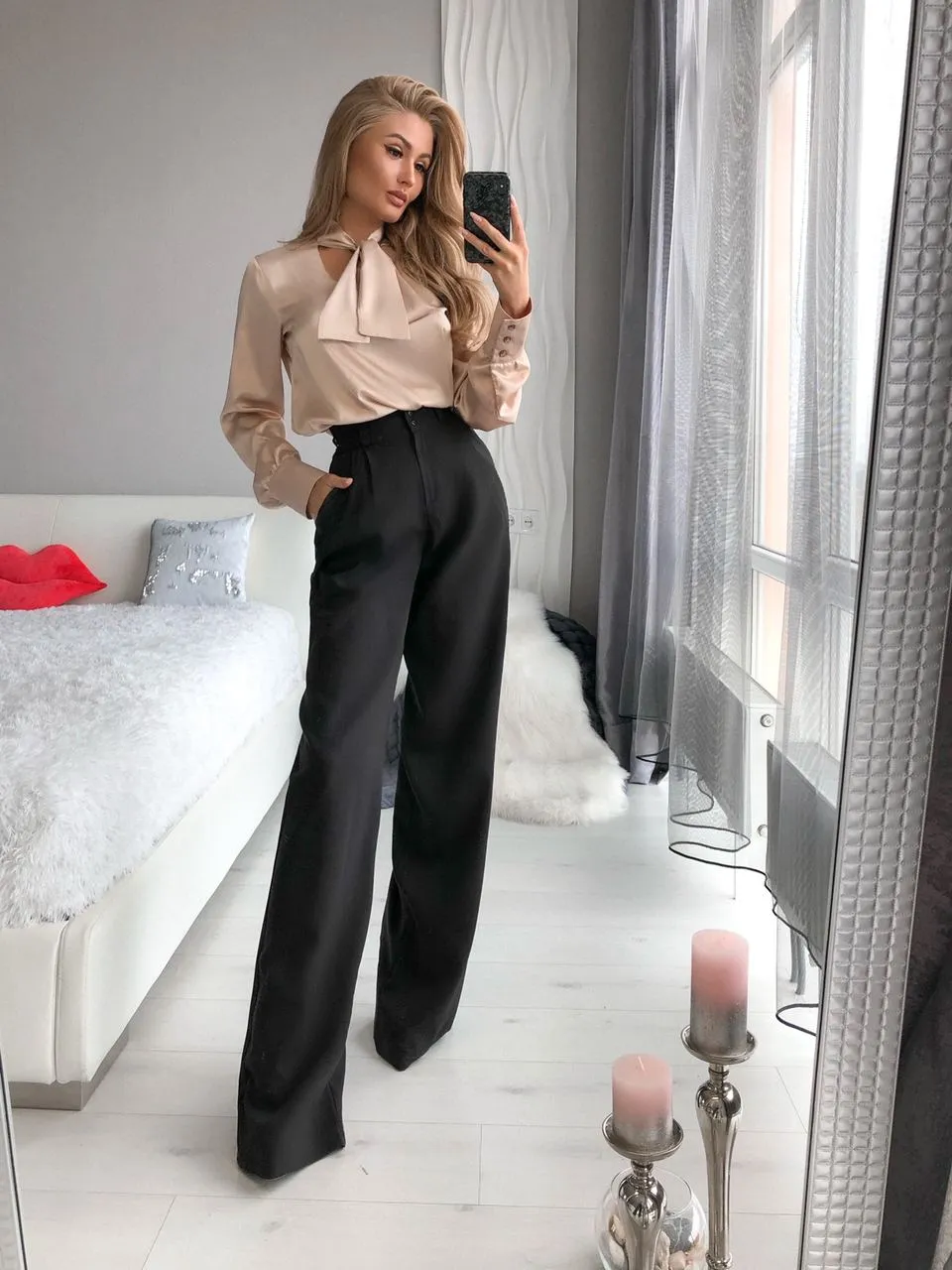 Black High Waist Fitted Palazzo Pants