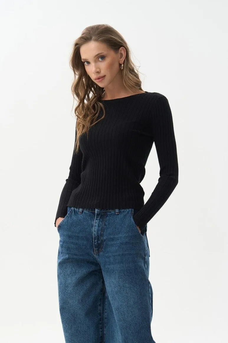 Black Knit Long Sleeve Top