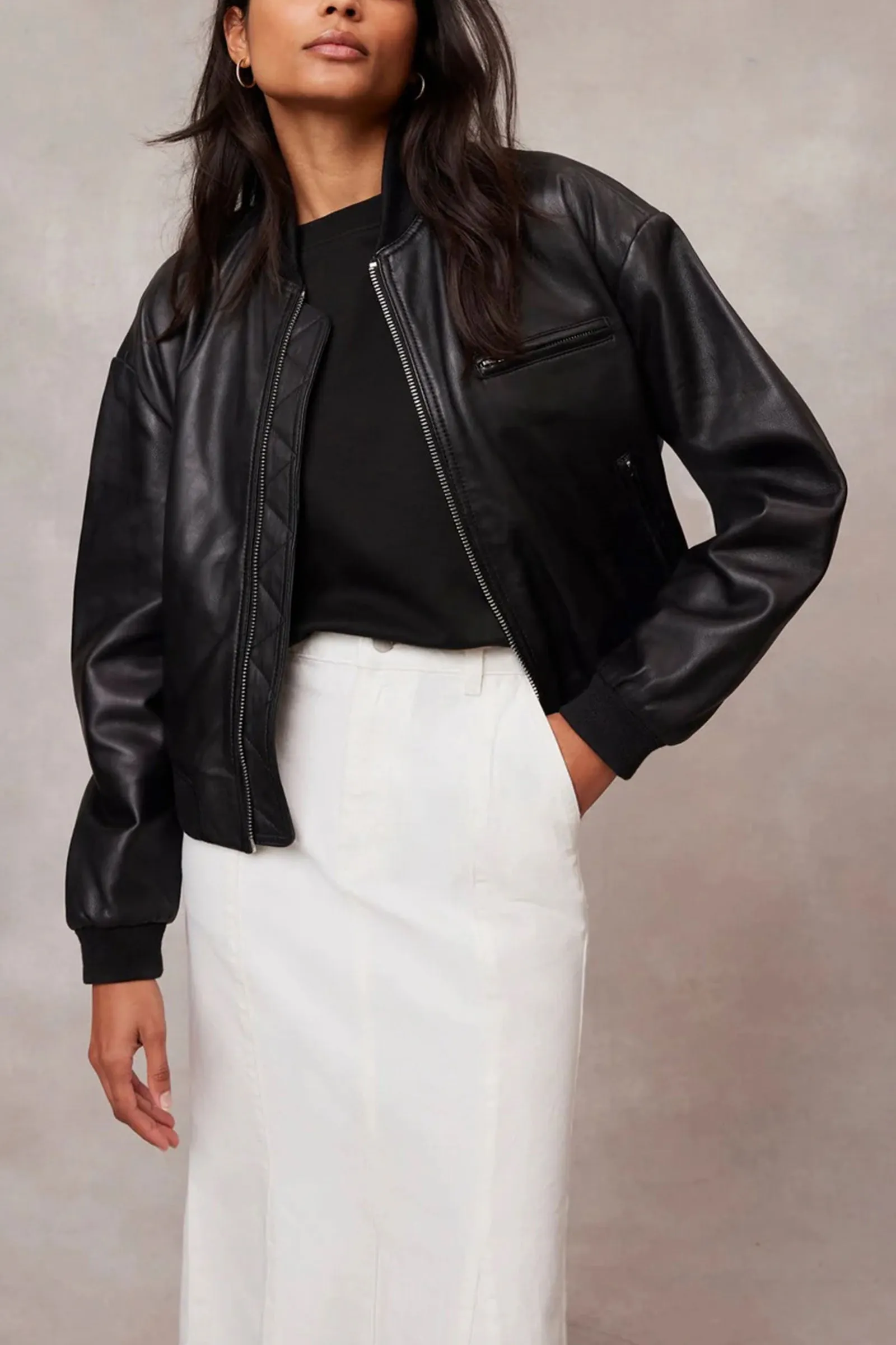 Black Leather Bomber Jacket