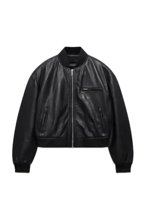 Black Leather Bomber Jacket