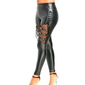 Black Strap Detail Punk Leggings