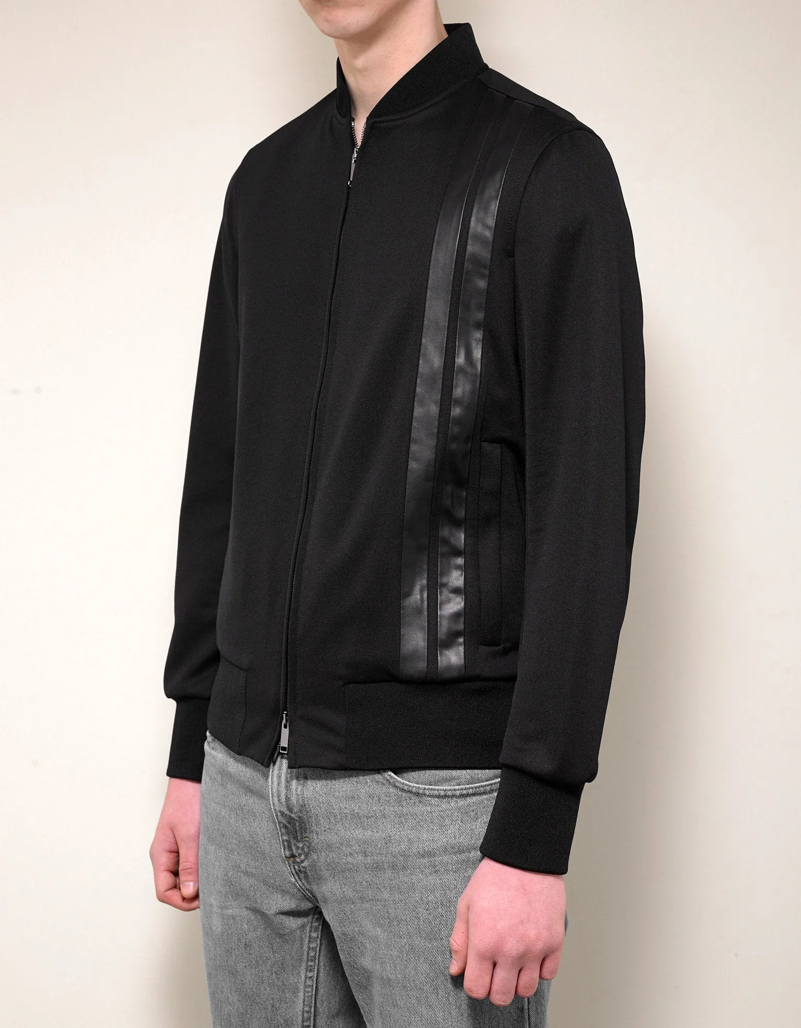 Black Track Jacket with Tonal Stripes