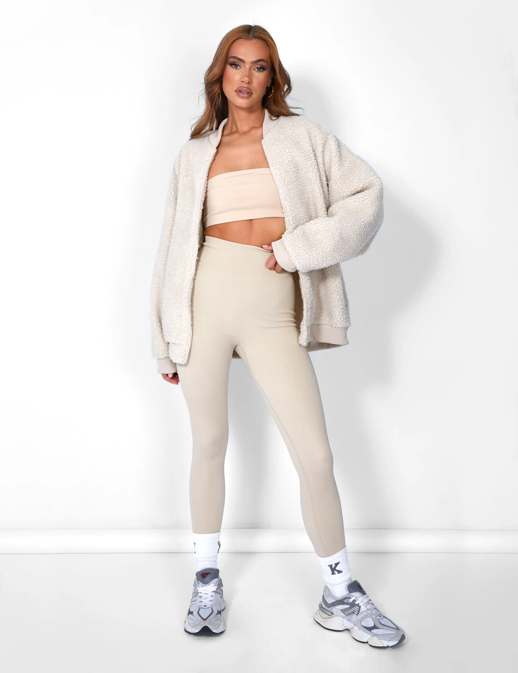 Borg Oversized Bomber Jacket Cream