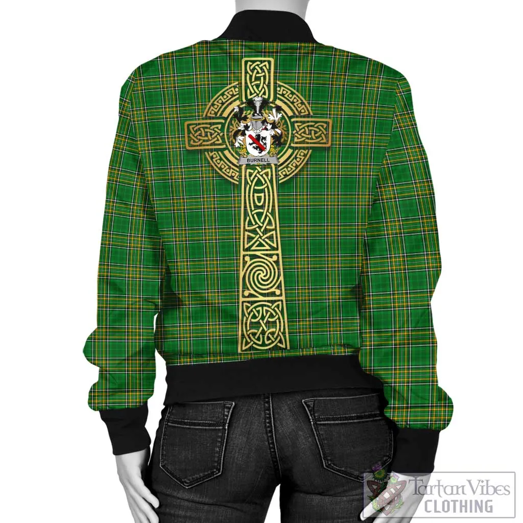 Burnell Irish Clan Tartan Bomber Jacket with Coat of Arms Celtic Tree of Life Style