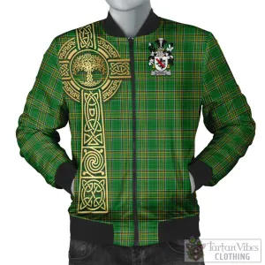 Burnell Irish Clan Tartan Bomber Jacket with Coat of Arms Celtic Tree of Life Style