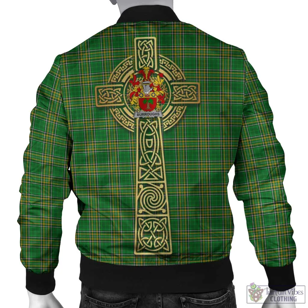 Burroughs Irish Clan Tartan Bomber Jacket with Coat of Arms Celtic Tree of Life Style