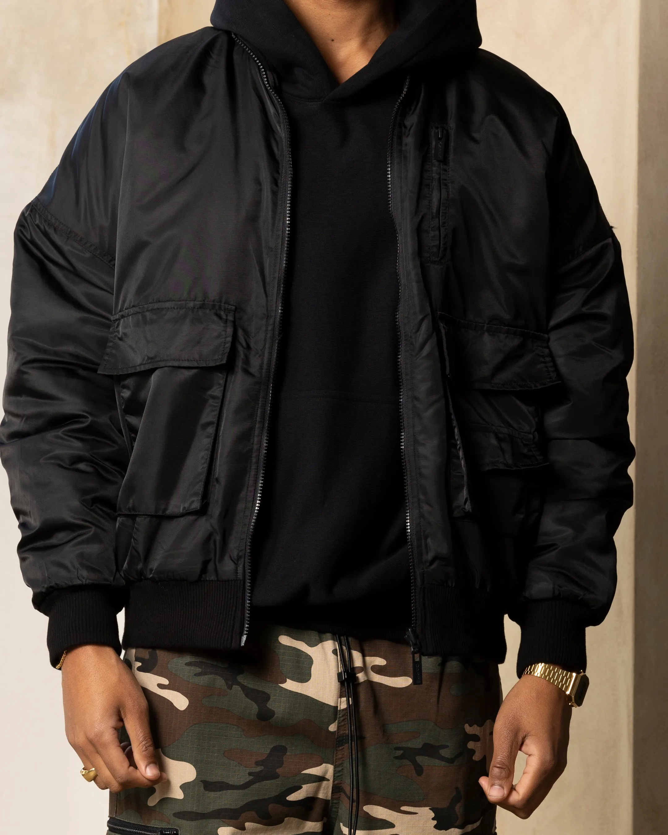 Carre Superior Oversized Bomber Jacket Black