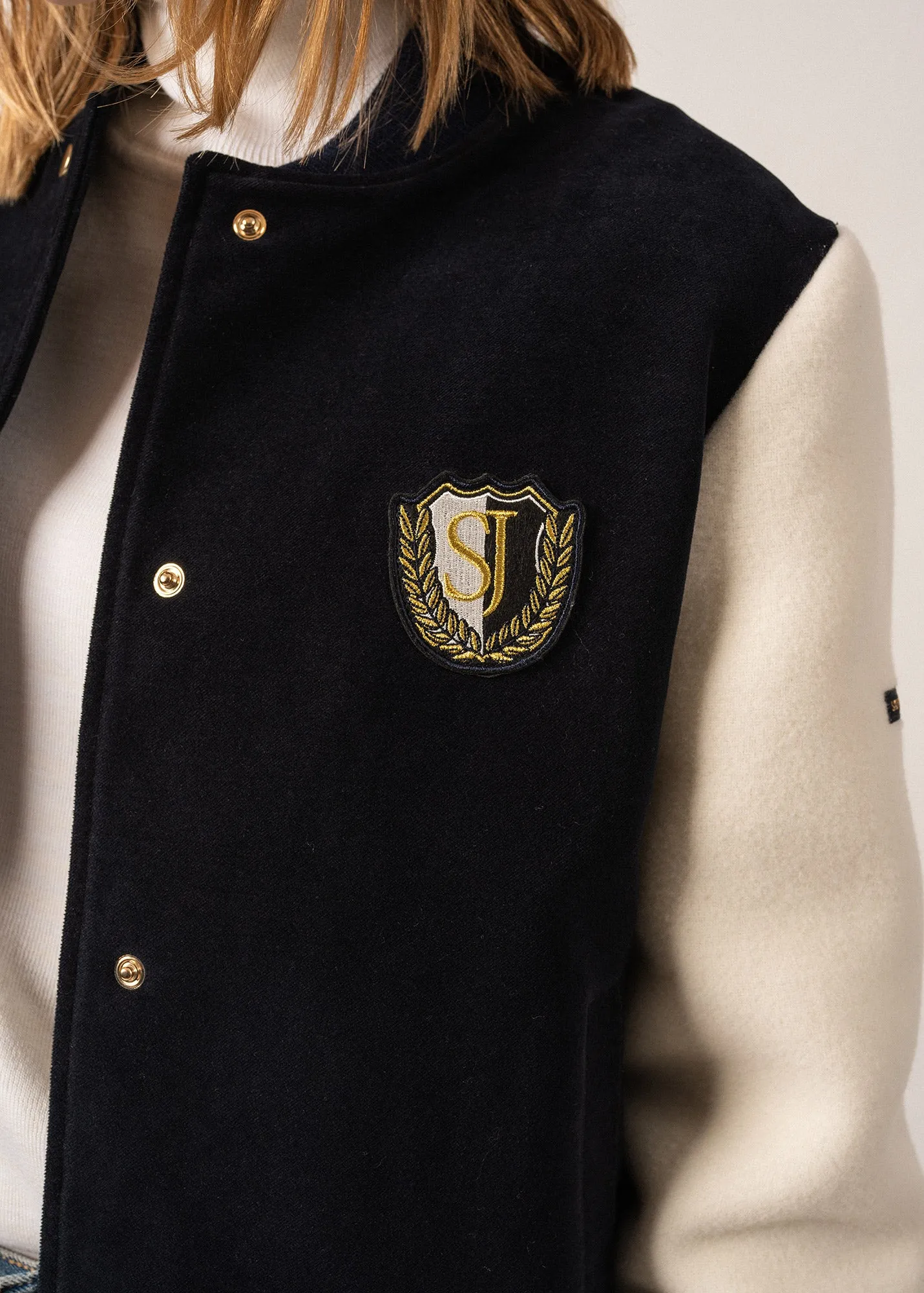 Collège Bomber-style Jacket - in wool fabric (NAVY/ECRU)