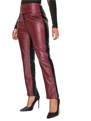 Color Block High Waist PU  Pants