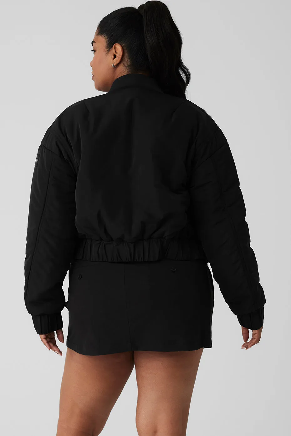 Cropped Break Line Bomber Jacket - Black