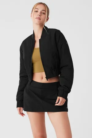 Cropped Break Line Bomber Jacket - Black