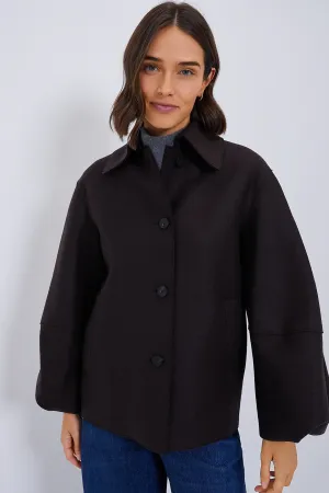 Dark Brown Puffed Sleeve Pressed Wool Jacket