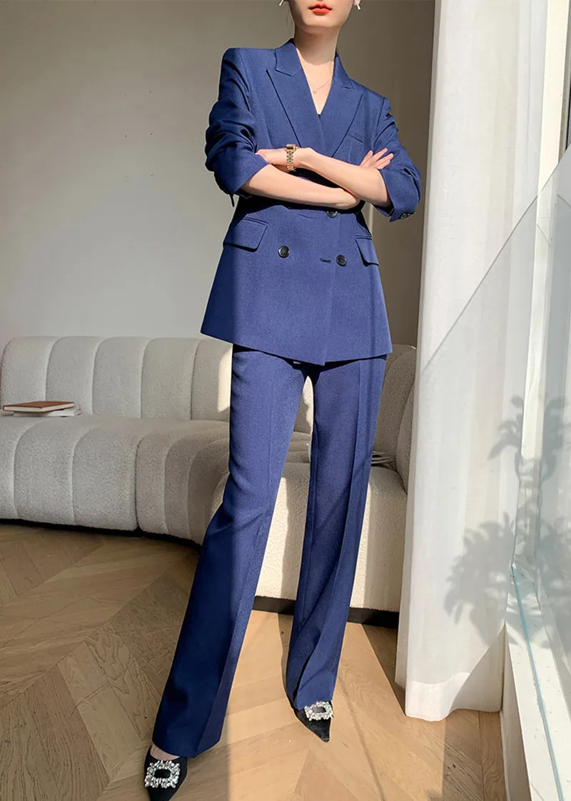 Double Breasted Blazer Wide Pants Suit Two-Piece Set