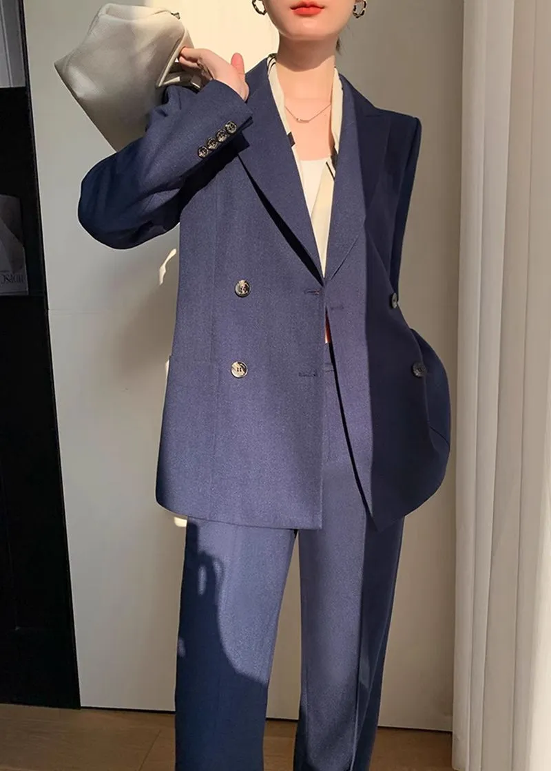 Double Breasted Blazer Wide Pants Suit Two-Piece Set