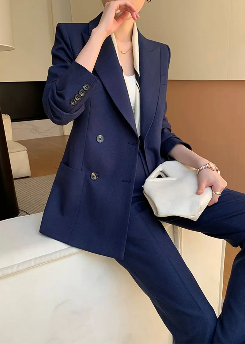 Double Breasted Blazer Wide Pants Suit Two-Piece Set