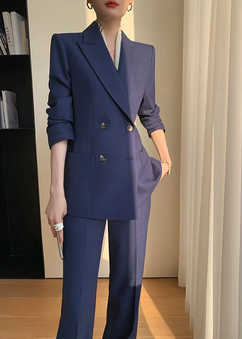 Double Breasted Blazer Wide Pants Suit Two-Piece Set