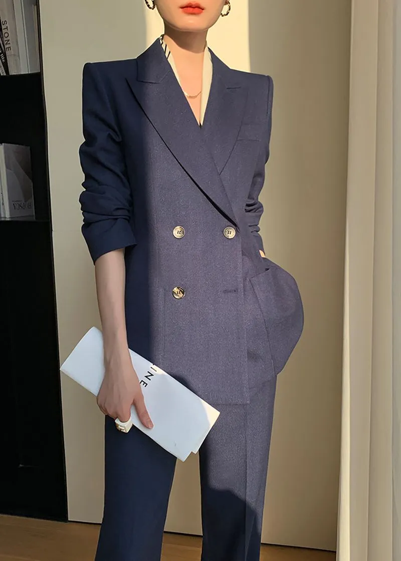 Double Breasted Blazer Wide Pants Suit Two-Piece Set