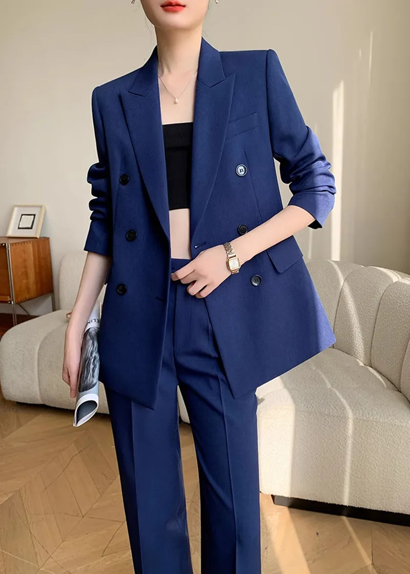 Double Breasted Blazer Wide Pants Suit Two-Piece Set