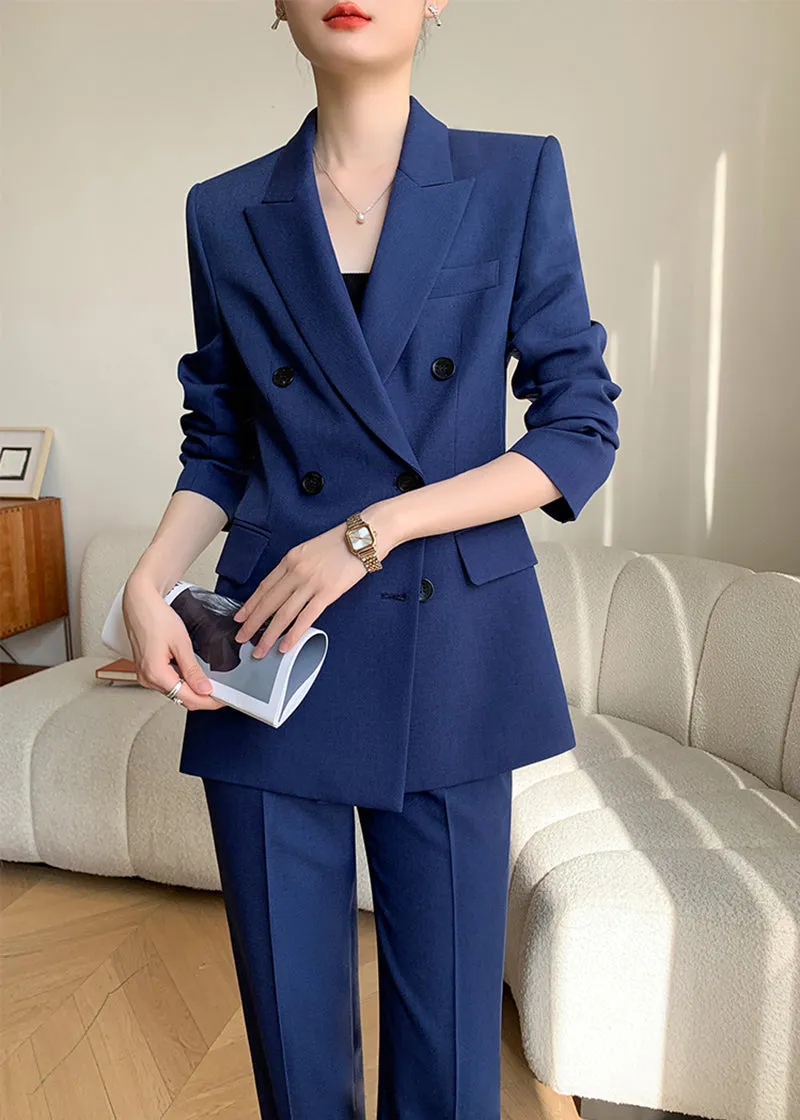 Double Breasted Blazer Wide Pants Suit Two-Piece Set