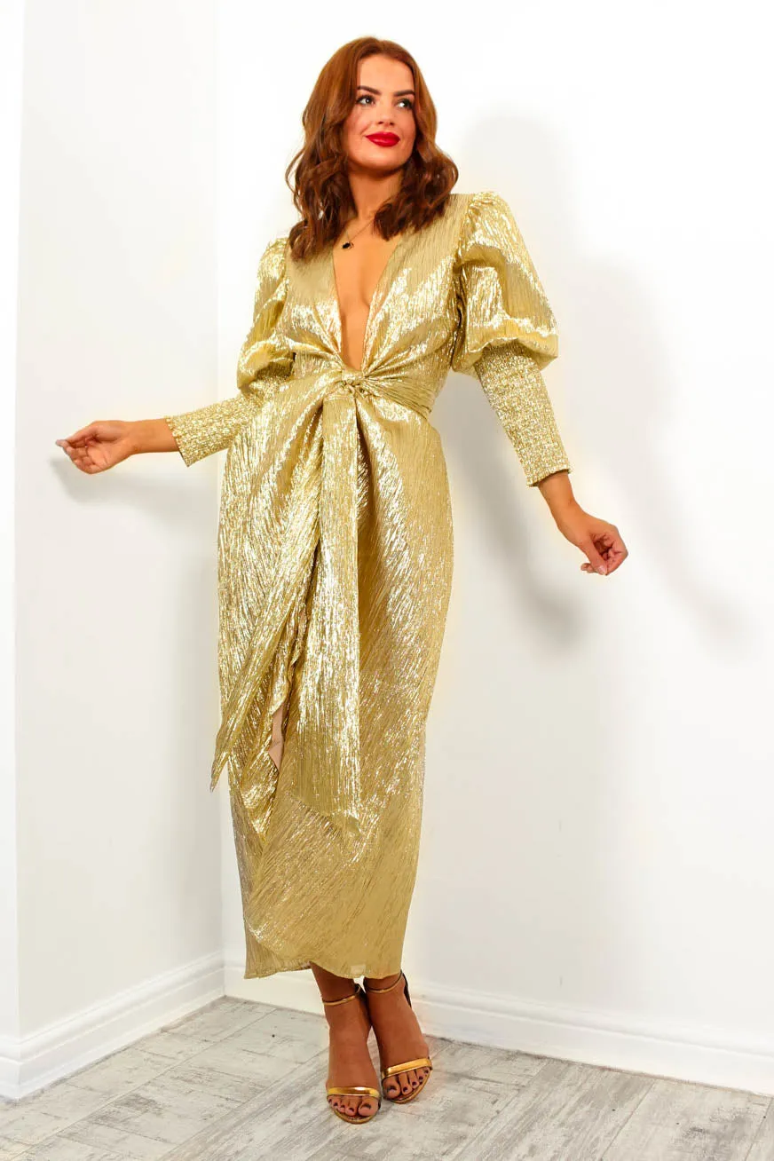 Drive Em Wild - Gold Wrap Midi Dress