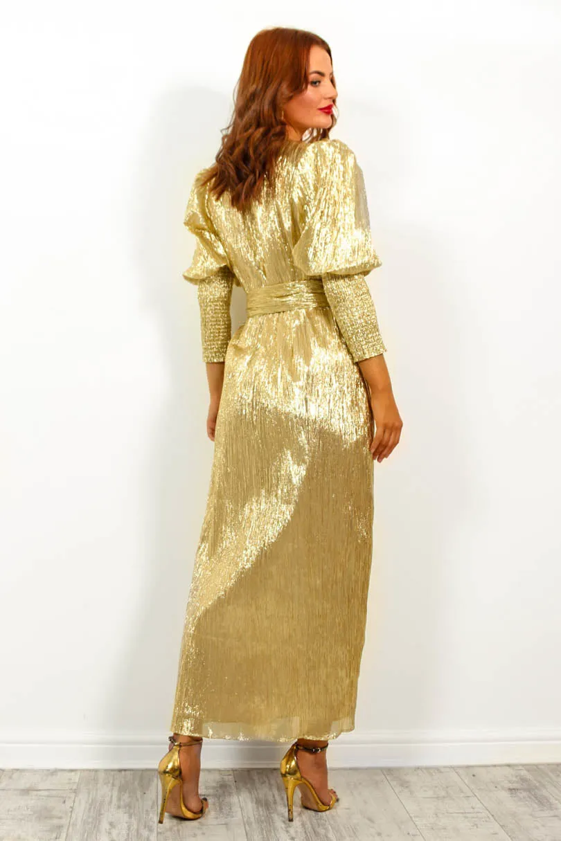 Drive Em Wild - Gold Wrap Midi Dress