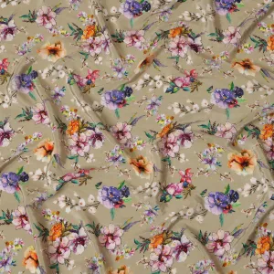 Elegant Synthetic Crepe Fabric with Stone Work - Multicolor Floral Design on Beige Background, 110 cm Width-D20643