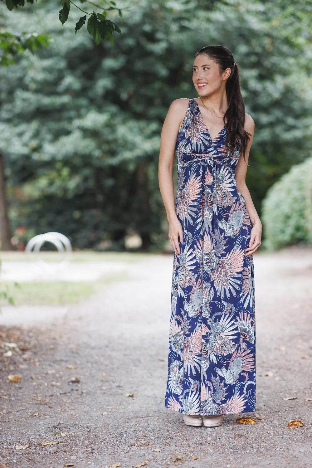 Fan Printed Grecian Maxi