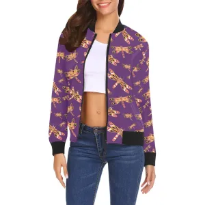 Gathering Yellow Purple Bomber Jacket for Women