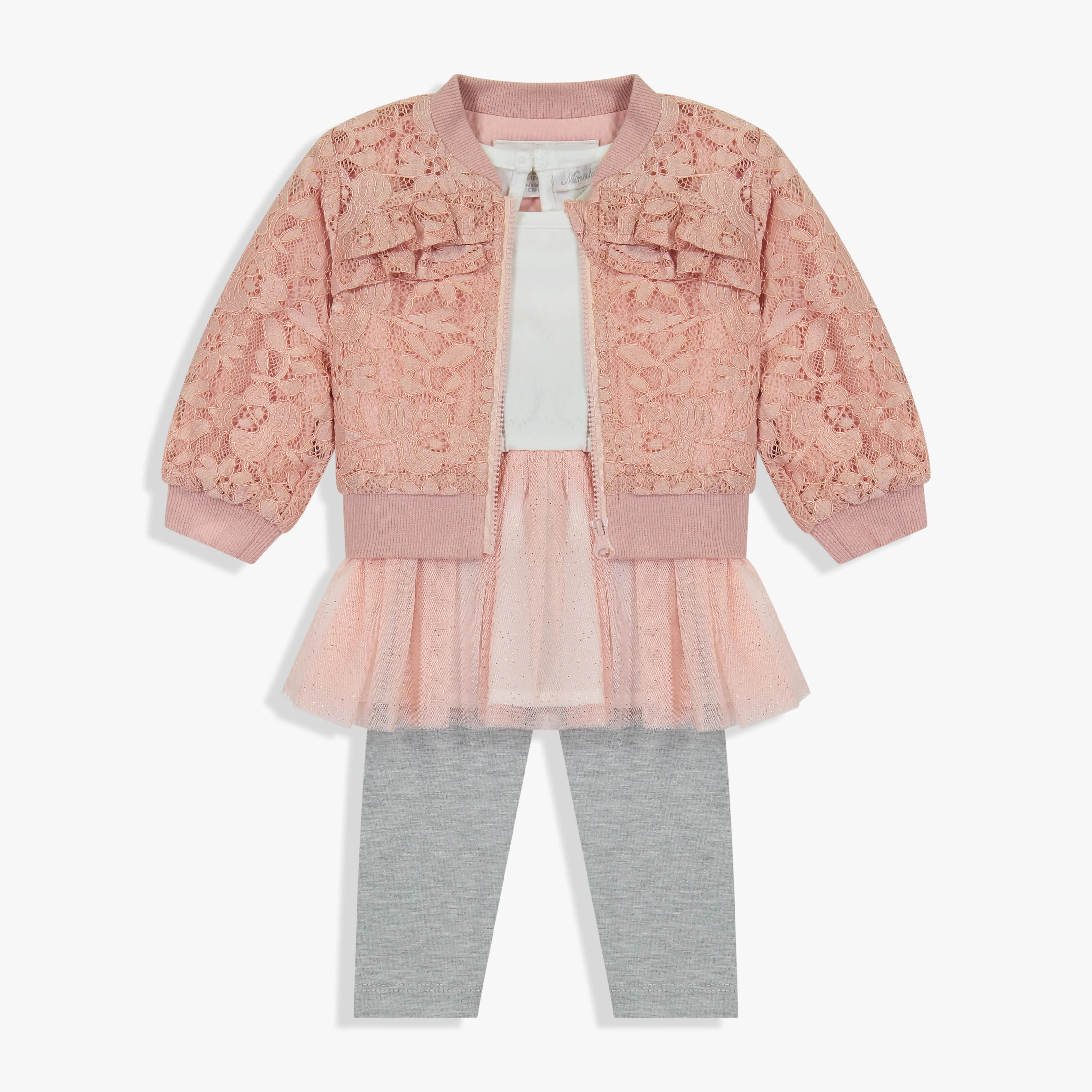 Girls Lace Bomber, Tutu Top & Legging Set