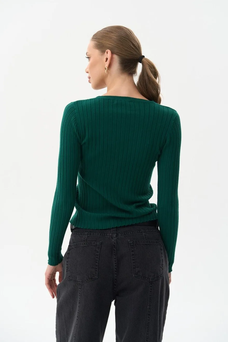 Green Knit Long Sleeve Top