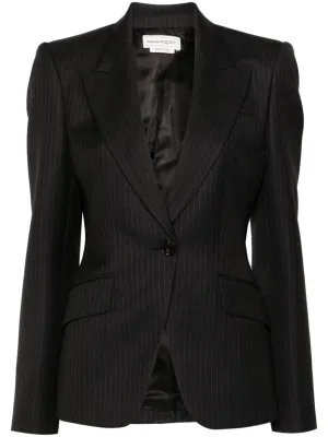 Grey Pinstripe Wool Jacket with Lapels