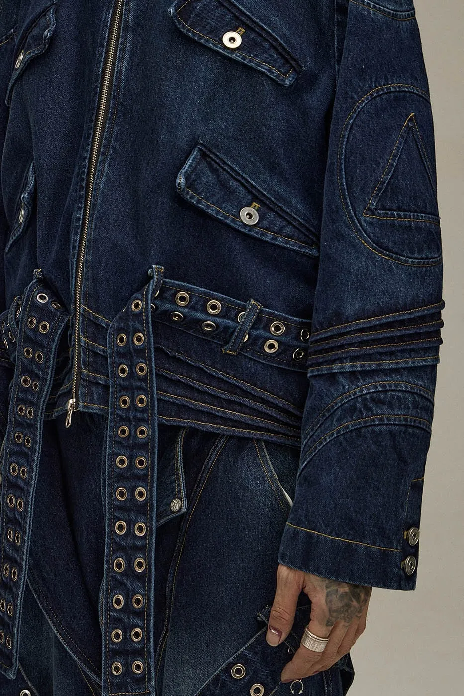 Grommet Denim Bomber Jacket