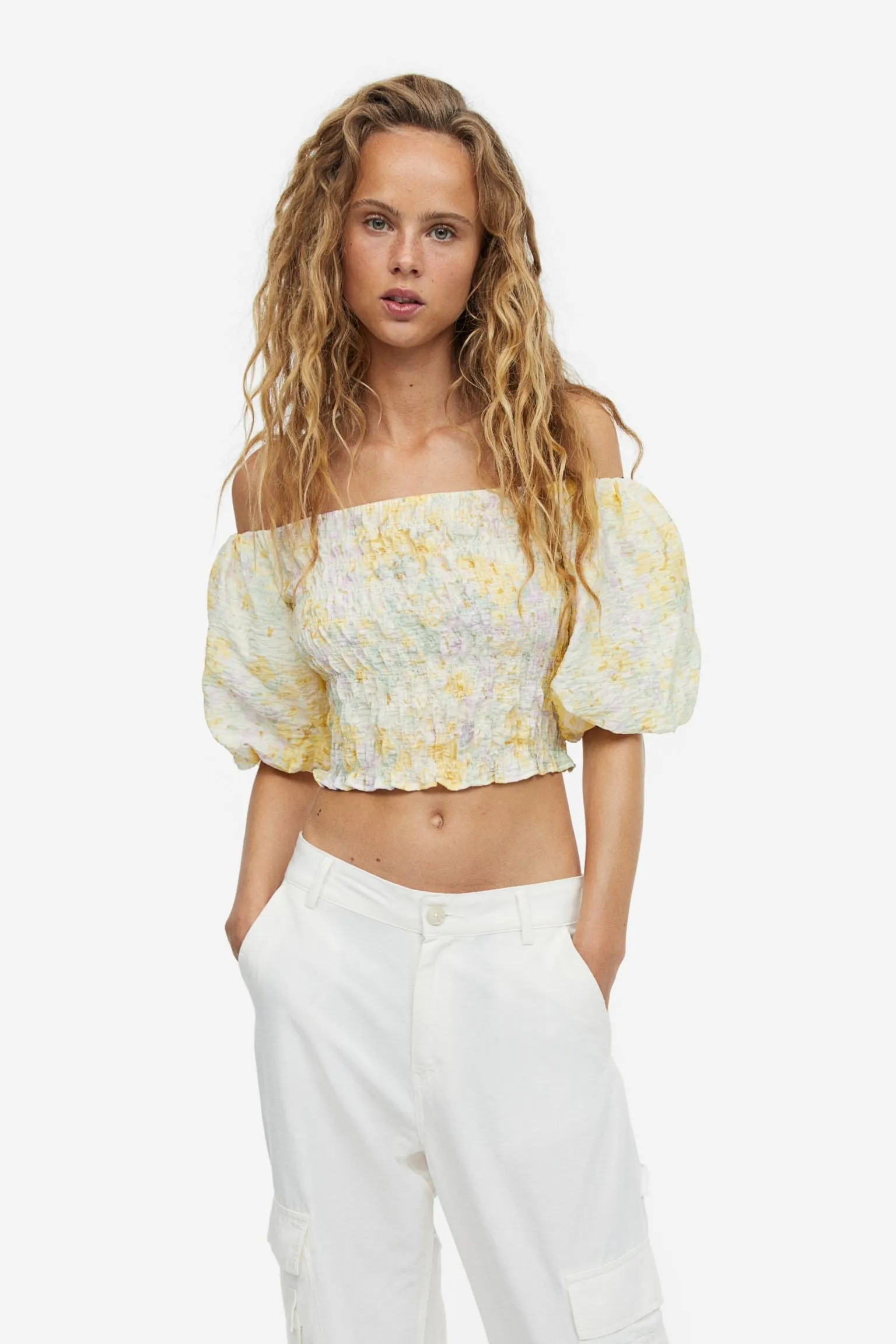 H&M Open-backed Rib-knit blouse, light yellow