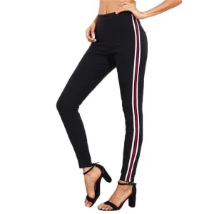 High Waist Side Striped Skinny Pants