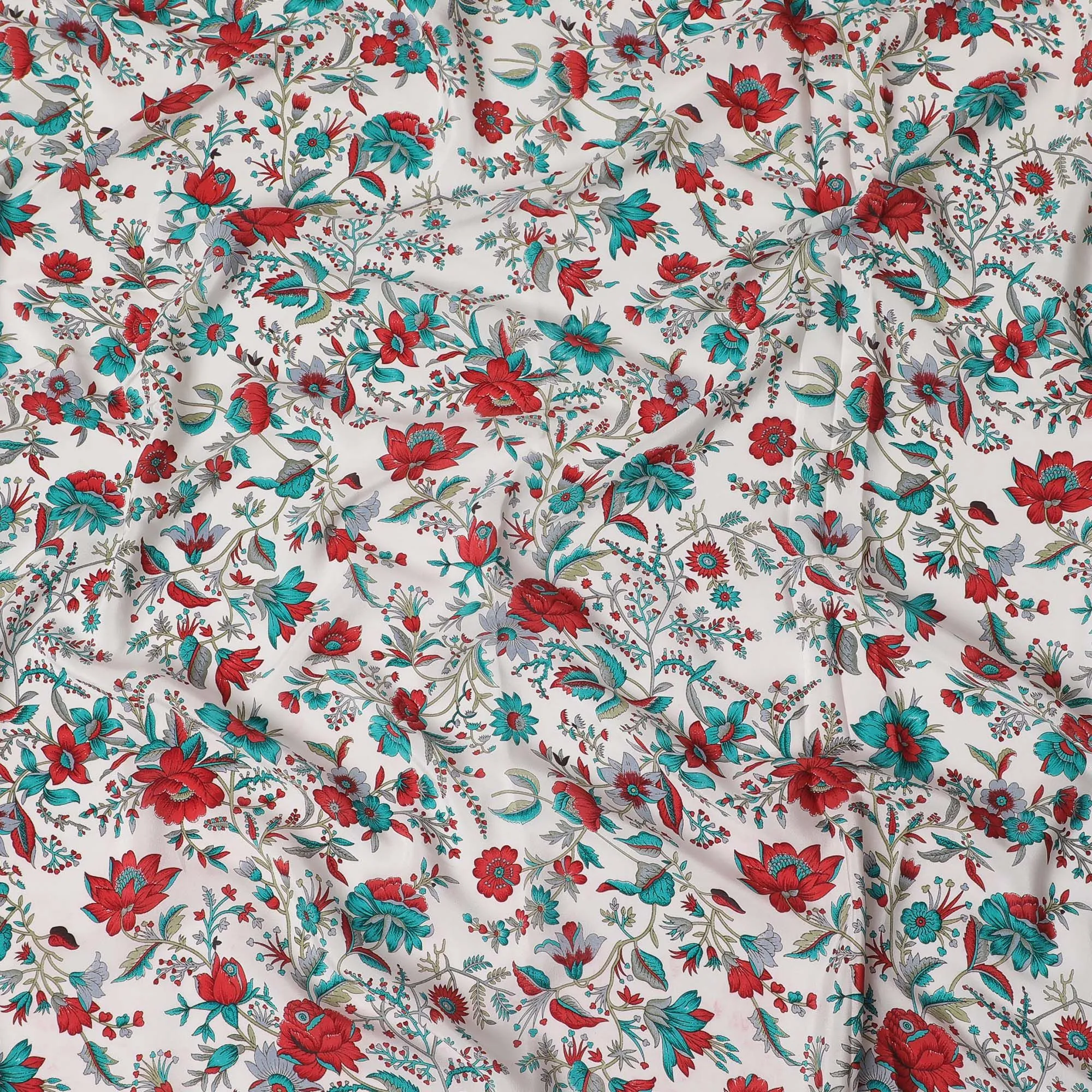 Ivory Premium pure silk crepe fabric with multicolor print in floral design-D16695