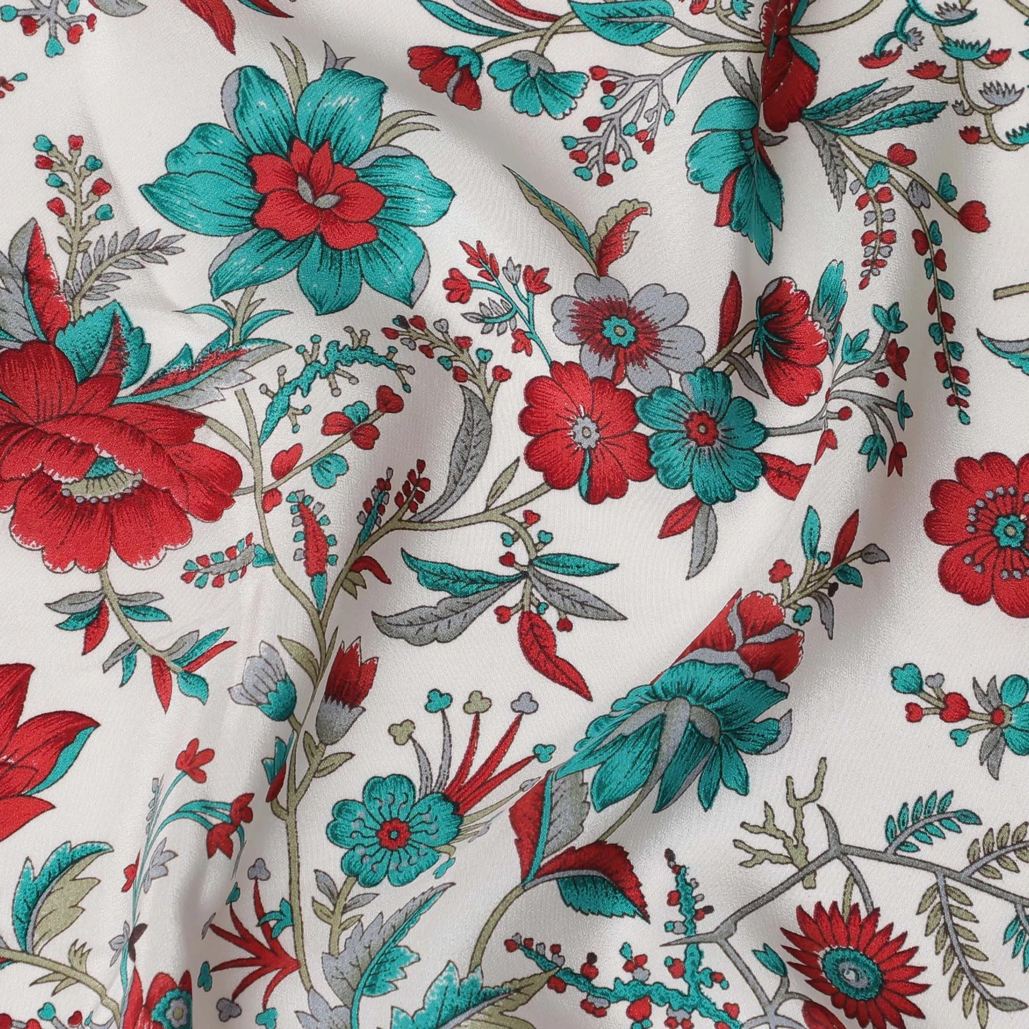 Ivory Premium pure silk crepe fabric with multicolor print in floral design-D16695