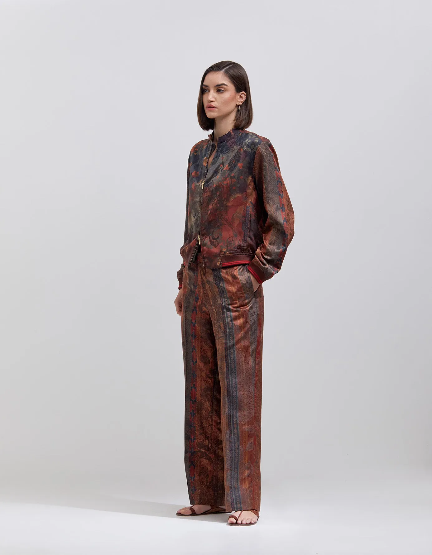 Janbaaz Bomber Jacket Silk Damask Terracotta