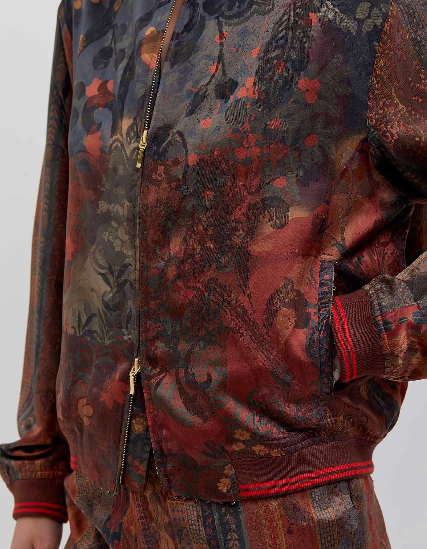 Janbaaz Bomber Jacket Silk Damask Terracotta