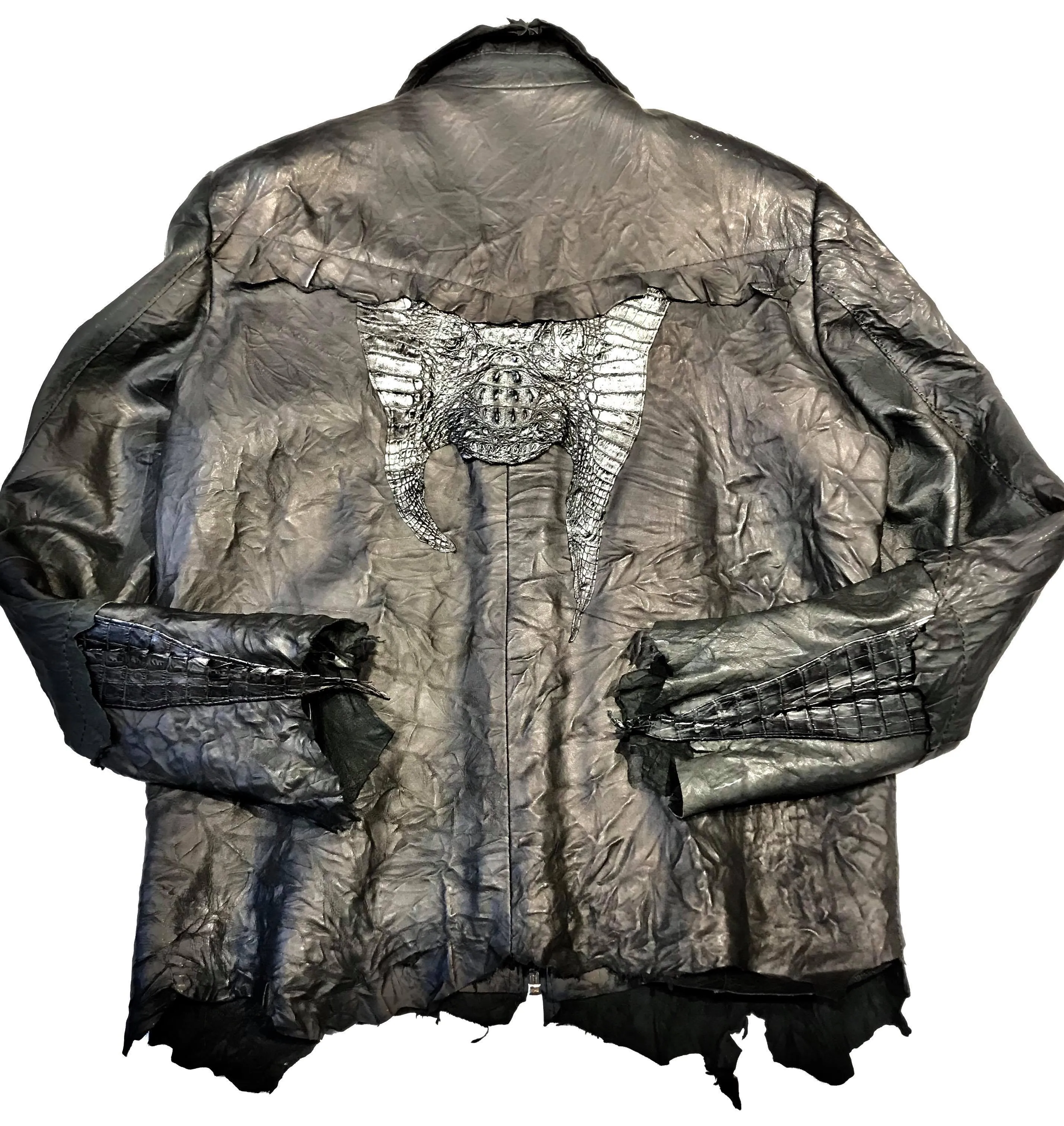 Kashani LUX Jet Black Raw Cut Alligator Lambskin Bomber Jacket