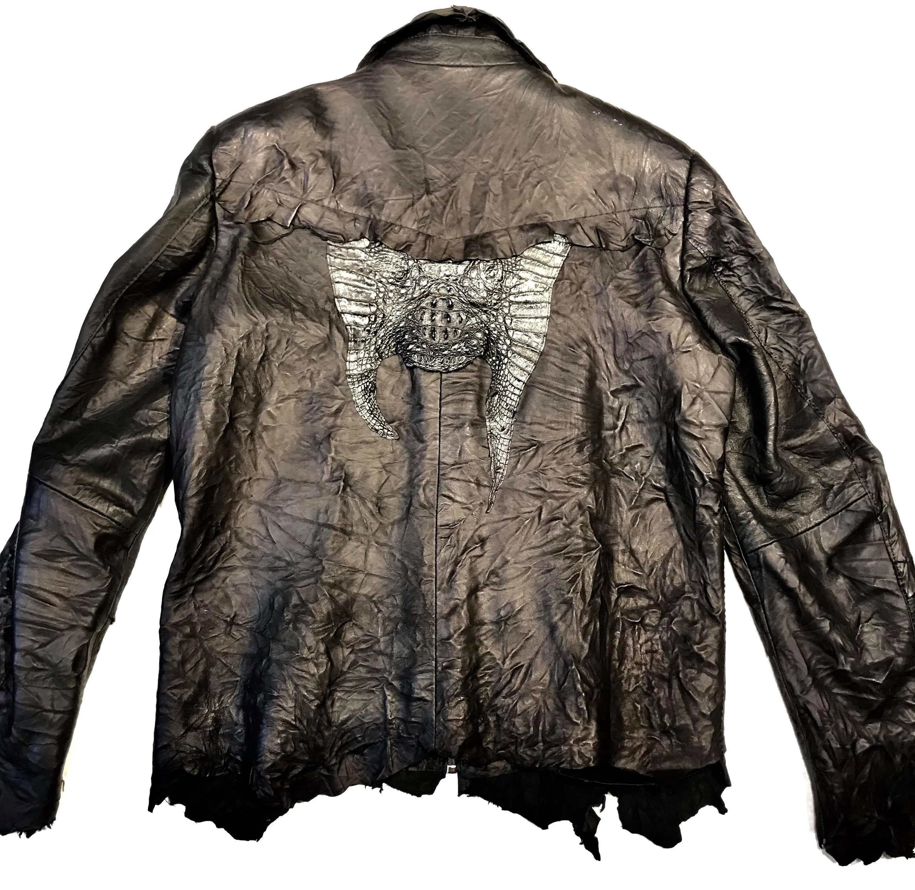 Kashani LUX Jet Black Raw Cut Alligator Lambskin Bomber Jacket