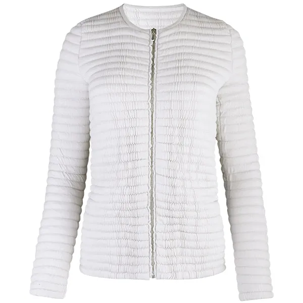 Knitted Zip Bomber Jacket in Alabaster